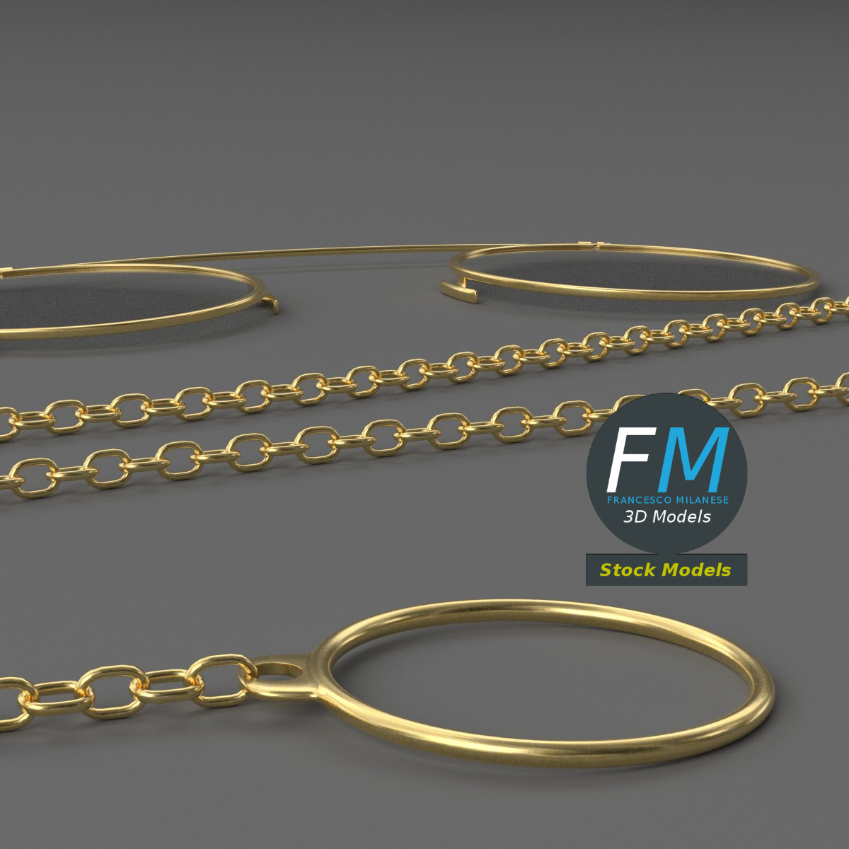 3D-Modell - Kneiferbrille mit Kette - 05