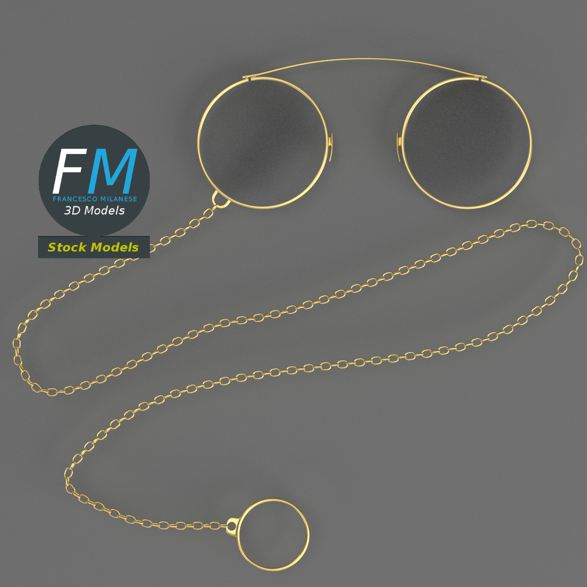 3D-Modell - Kneiferbrille mit Kette - 06