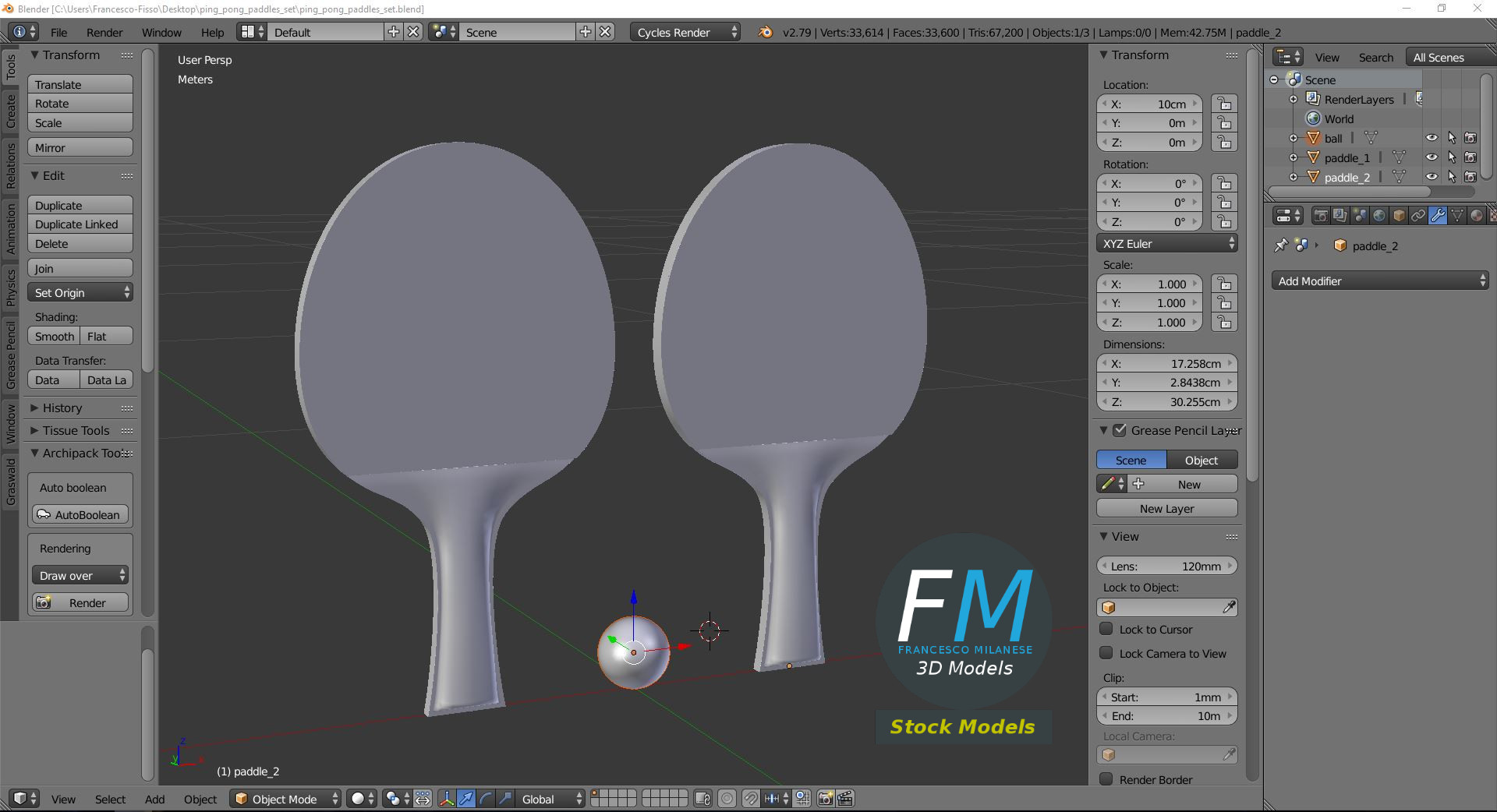 3D-Modell - Tischtennisschläger-Set - 07