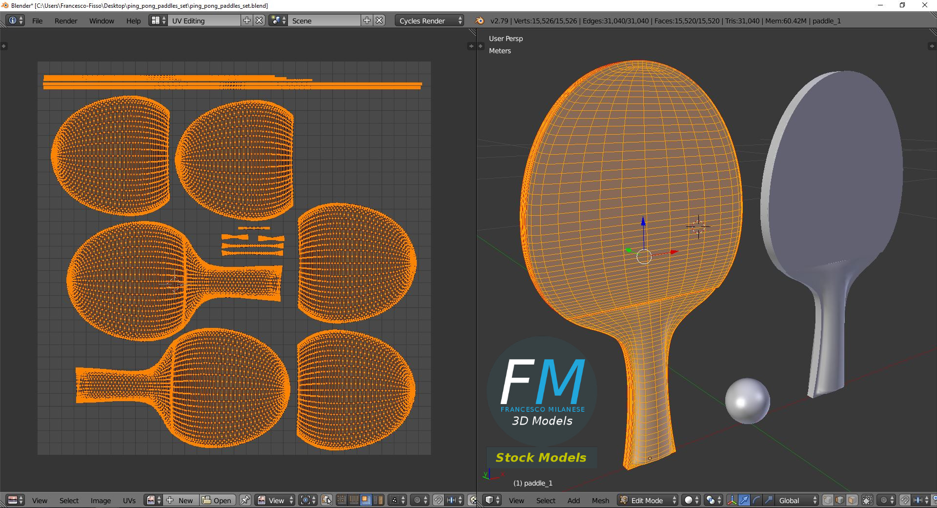 3D-Modell - Tischtennisschläger-Set - 08
