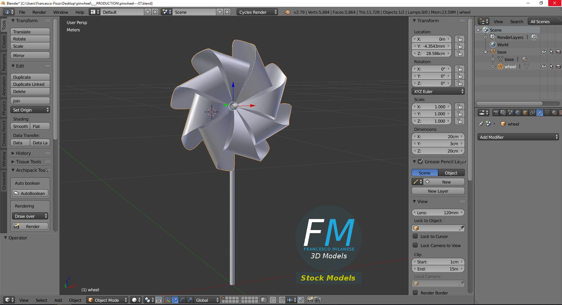3D-Modell - Buntes Windrad - 09