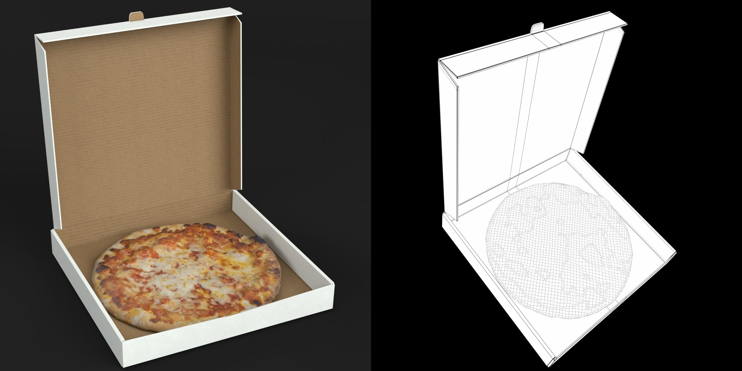 3D-Modell - Pizza im Halb Geöffneten Pizzakarton