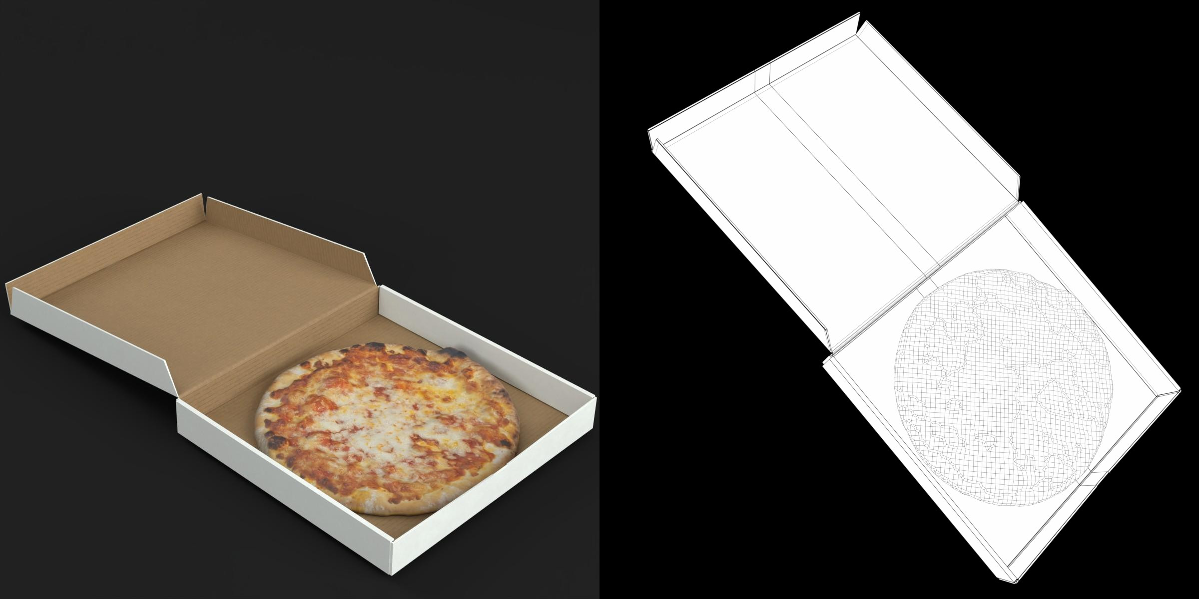 3D-Modell - Pizza im Geöffneten Pizzakarton