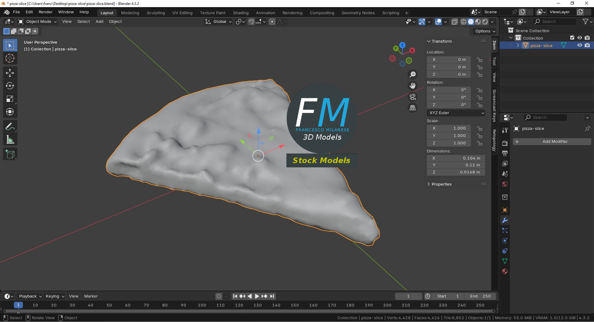 3D-Modell - Stück Margherita-Pizza - 09