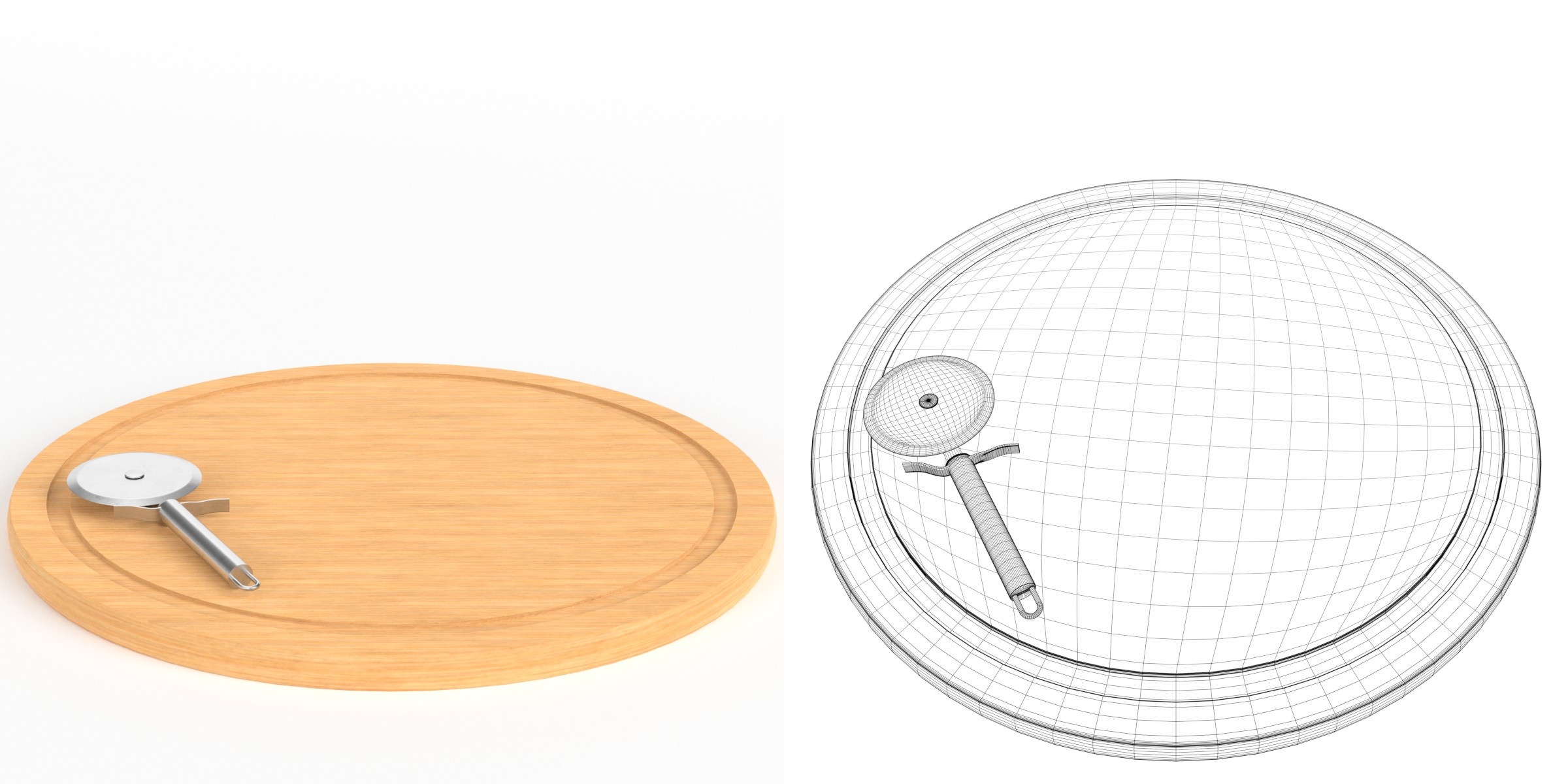3D-Modell - Pizzaschneider auf Schneidebrett