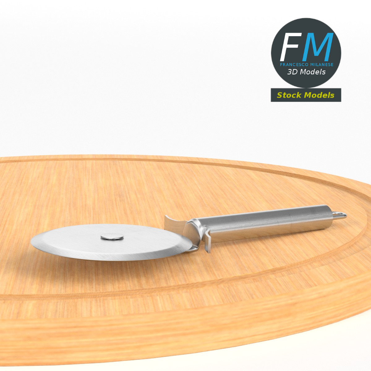 3D-Modell - Pizzaschneider auf Schneidebrett - 03