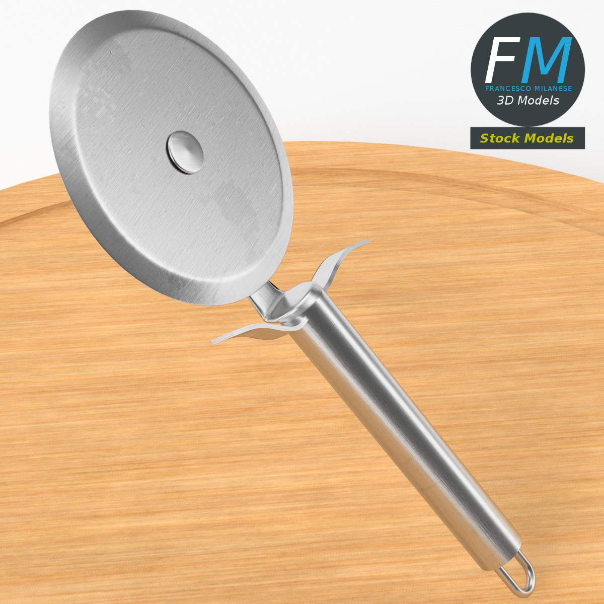 3D-Modell - Pizzaschneider auf Schneidebrett - 05