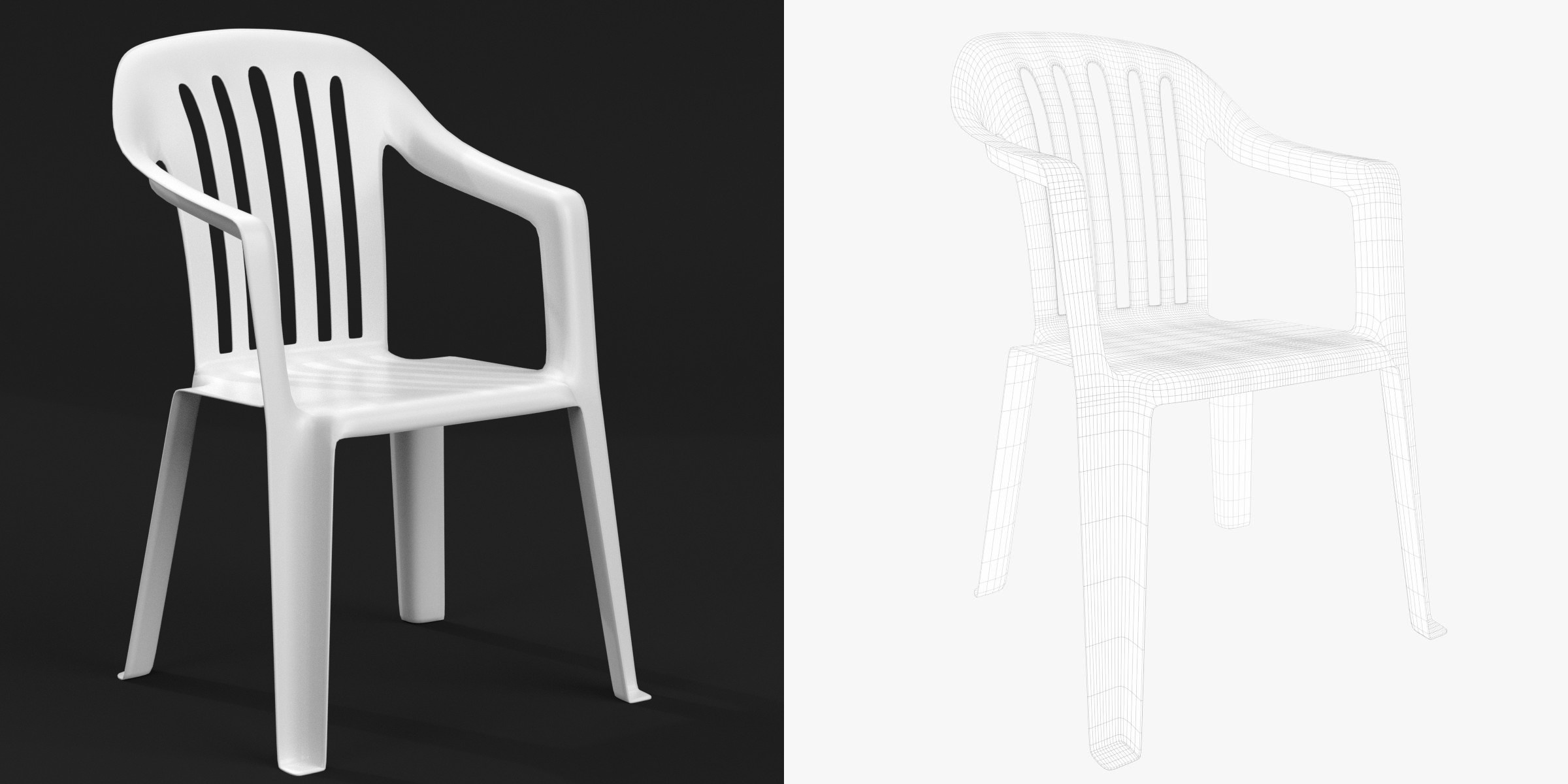 3D-Modell - Kunststoffstuhl mit Geschlitzter Rückenlehne