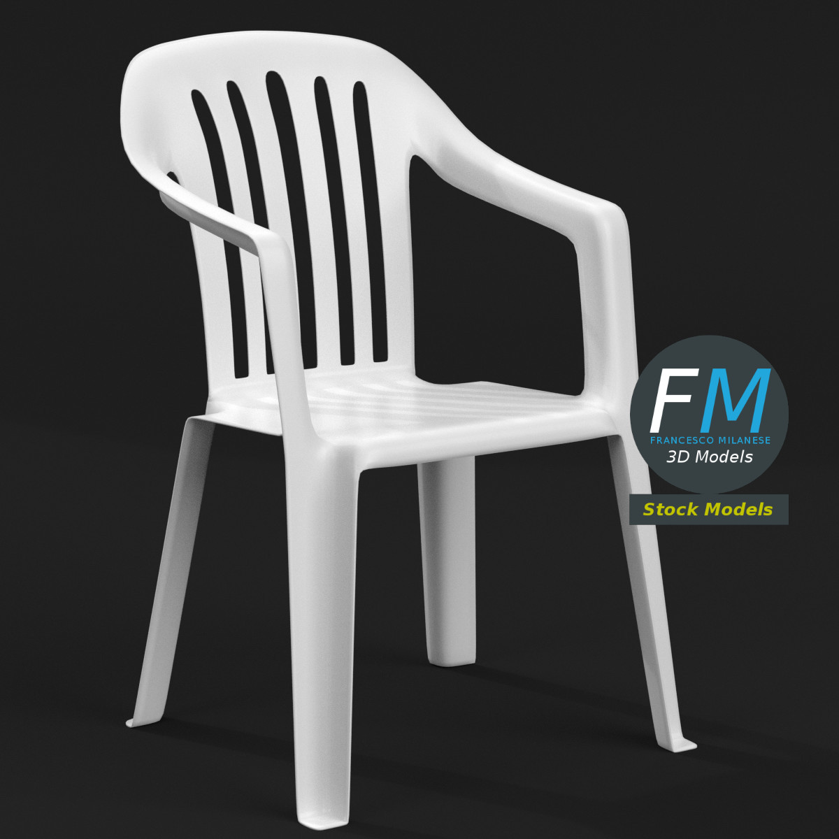 3D-Modell - Kunststoffstuhl mit Geschlitzter Rückenlehne - 01