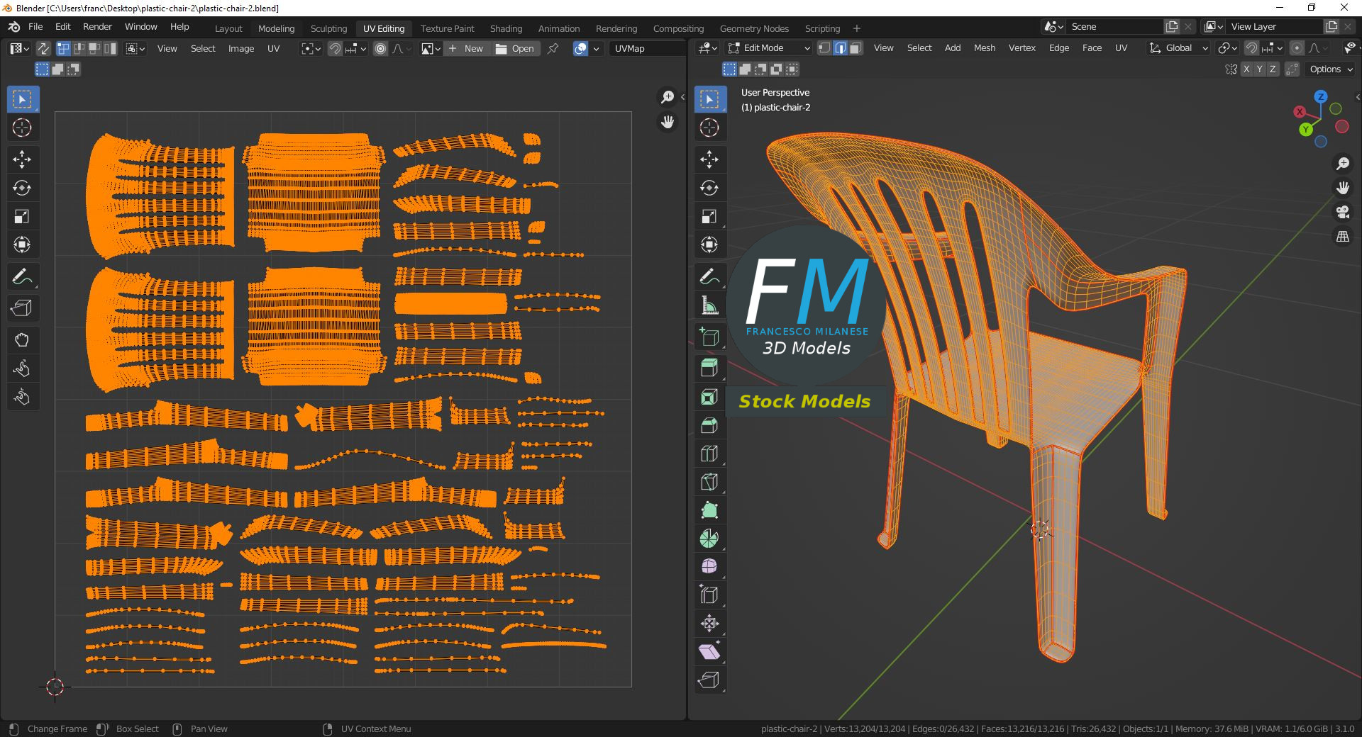 3D-Modell - Kunststoffstuhl mit Geschlitzter Rückenlehne - 10