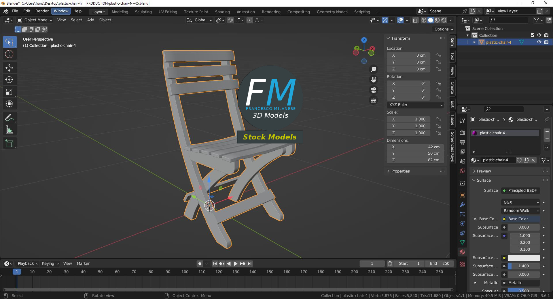 3D-Modell - Klappbarer Kunststoffstuhl mit Latten - 09