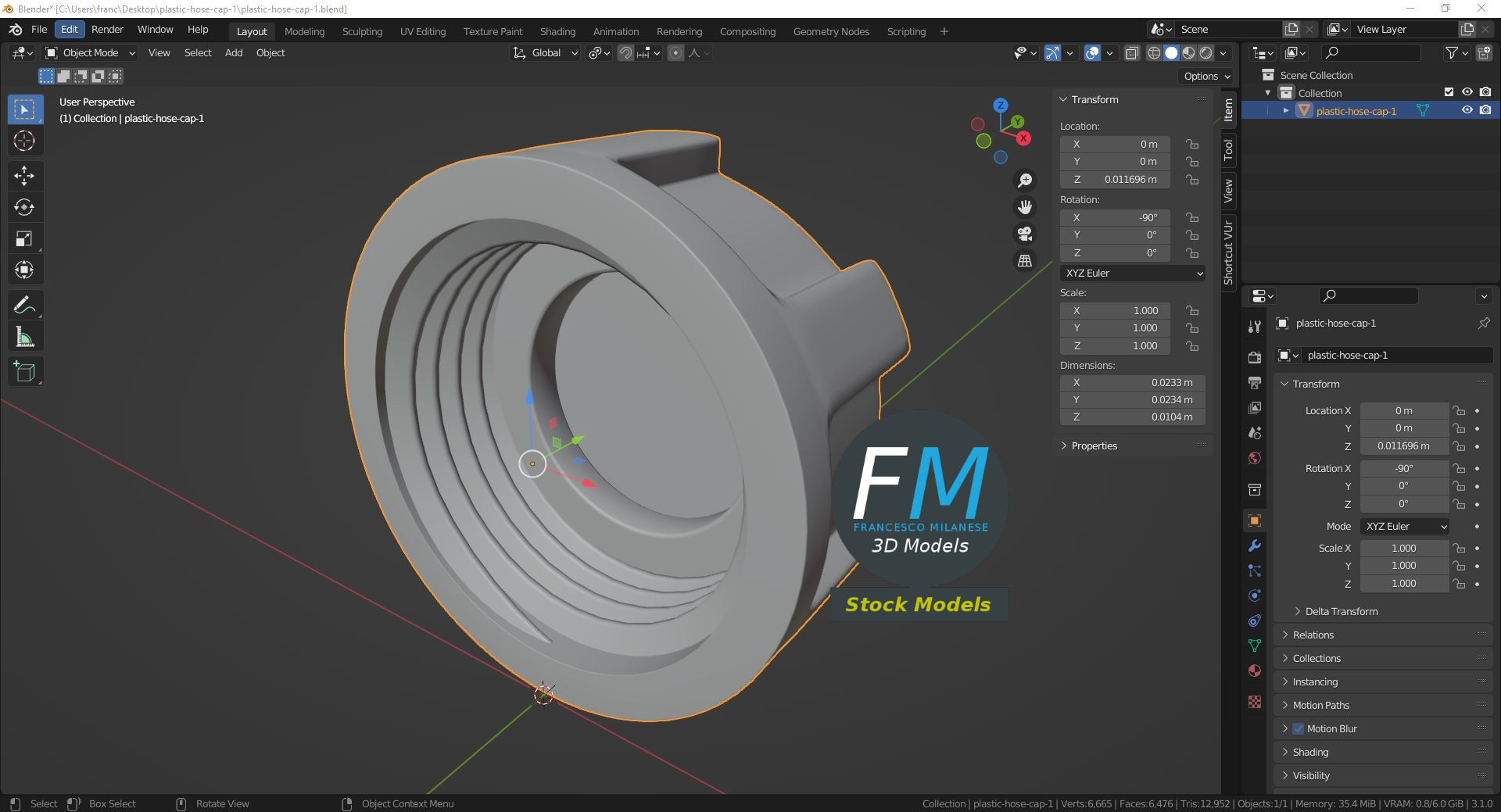 3D-Modell - Kunststoffkappe für Schlauch - 09