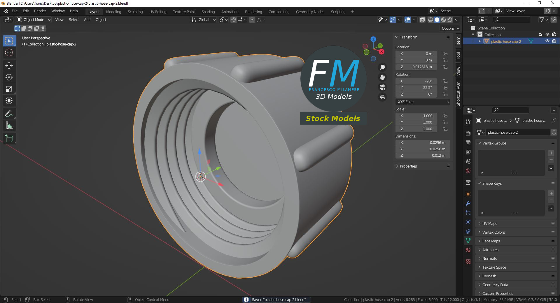 3D-Modell - Kunststoffkappe für Schlauch - 09