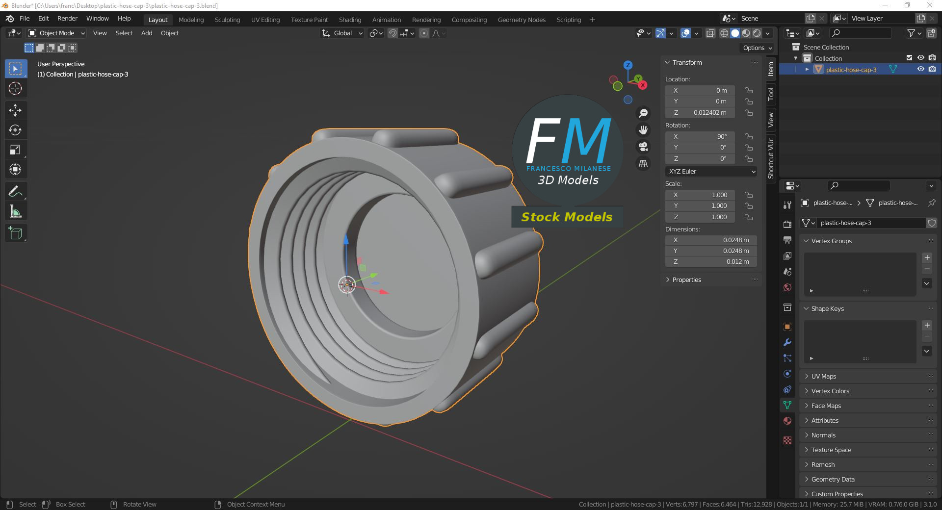 3D-Modell - Kunststoffkappe für Schlauch - 09