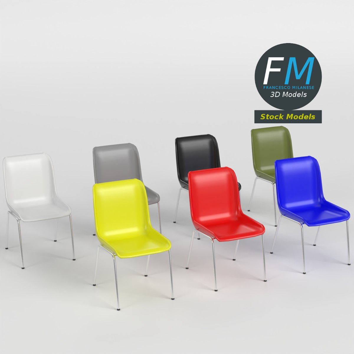 3D-Modell - Kunststoff-Schalenstühle mit Metallbeinen - 01