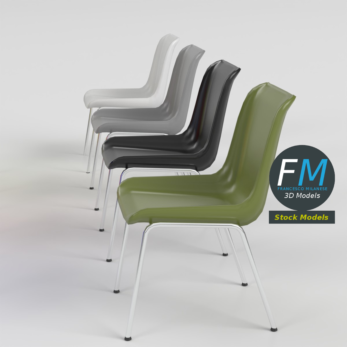 3D-Modell - Kunststoff-Schalenstühle mit Metallbeinen - 03