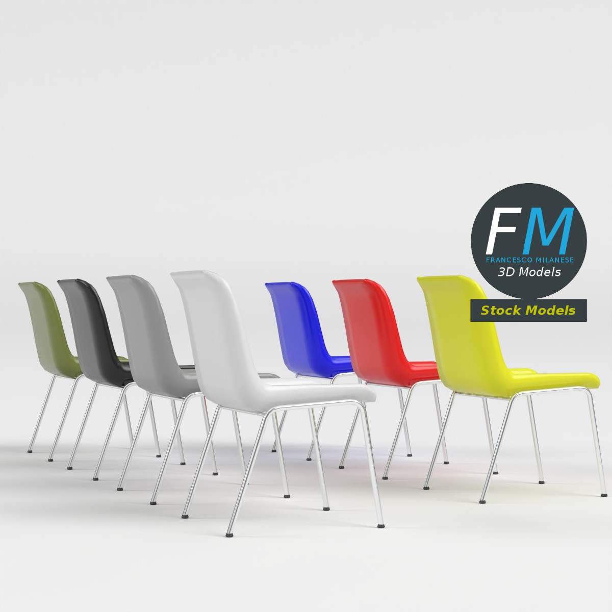 3D-Modell - Kunststoff-Schalenstühle mit Metallbeinen - 04