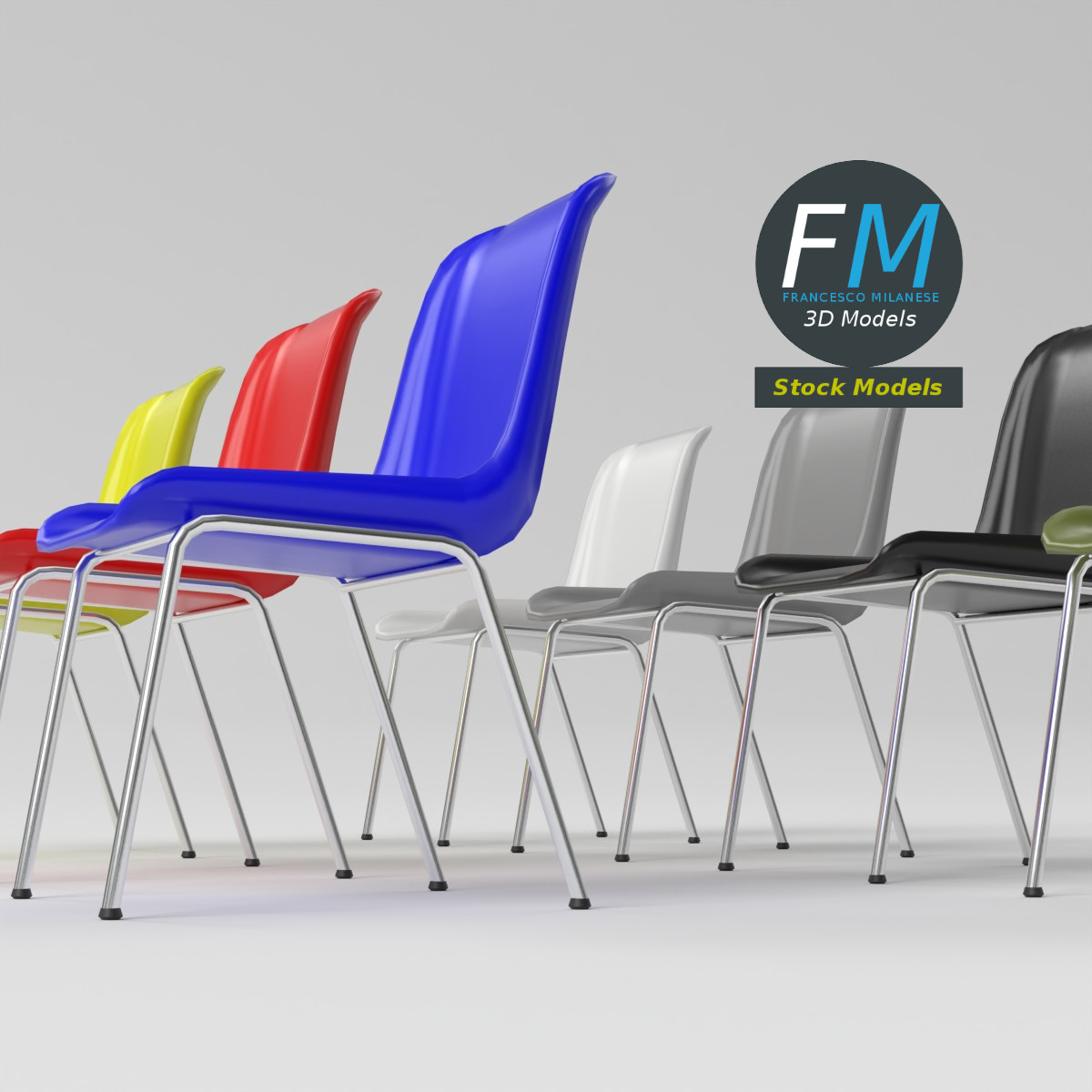 3D-Modell - Kunststoff-Schalenstühle mit Metallbeinen - 05