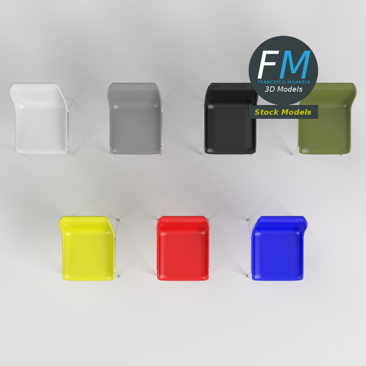 3D-Modell - Kunststoff-Schalenstühle mit Metallbeinen - 06