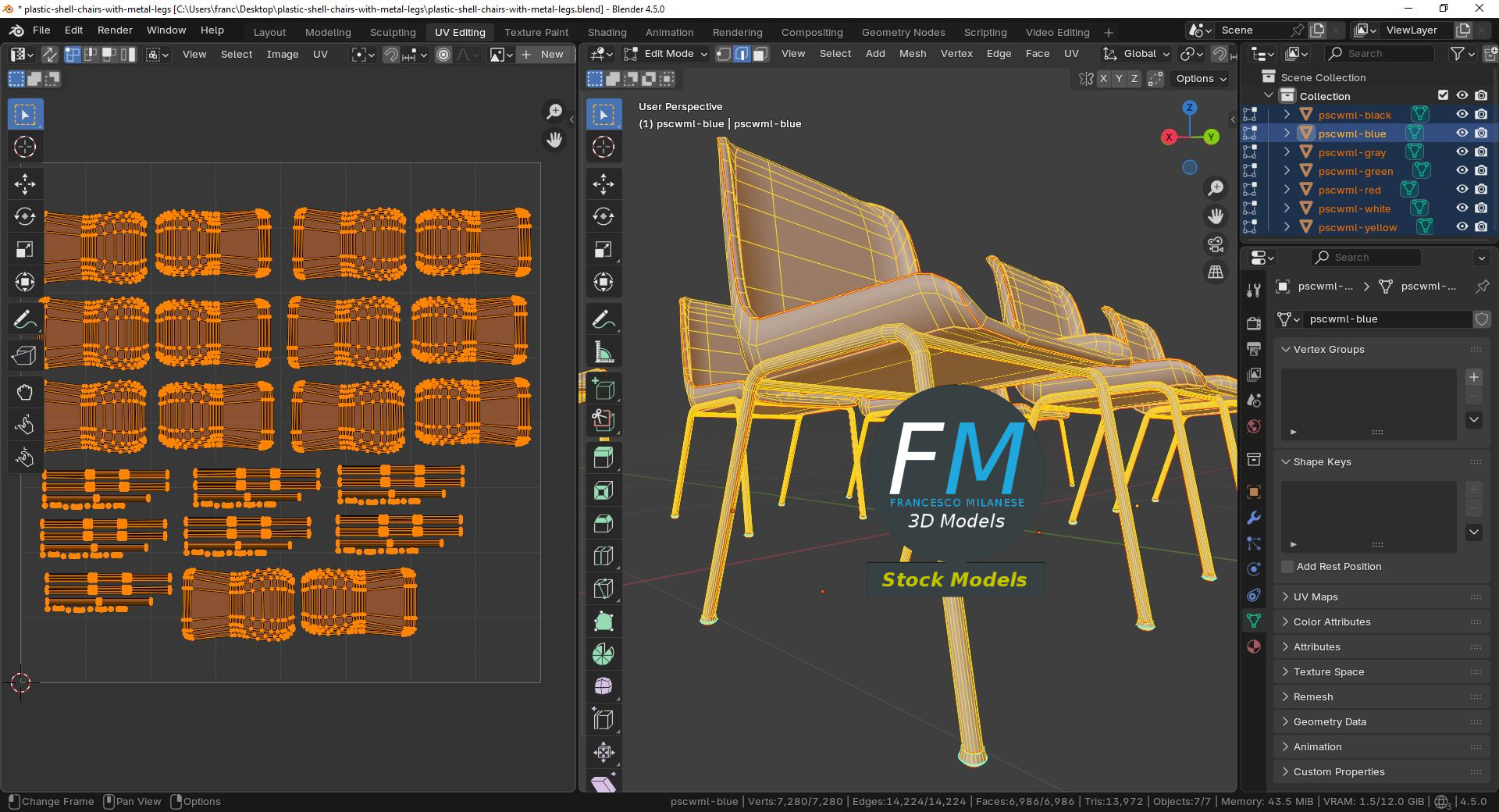 3D-Modell - Kunststoff-Schalenstühle mit Metallbeinen - 10
