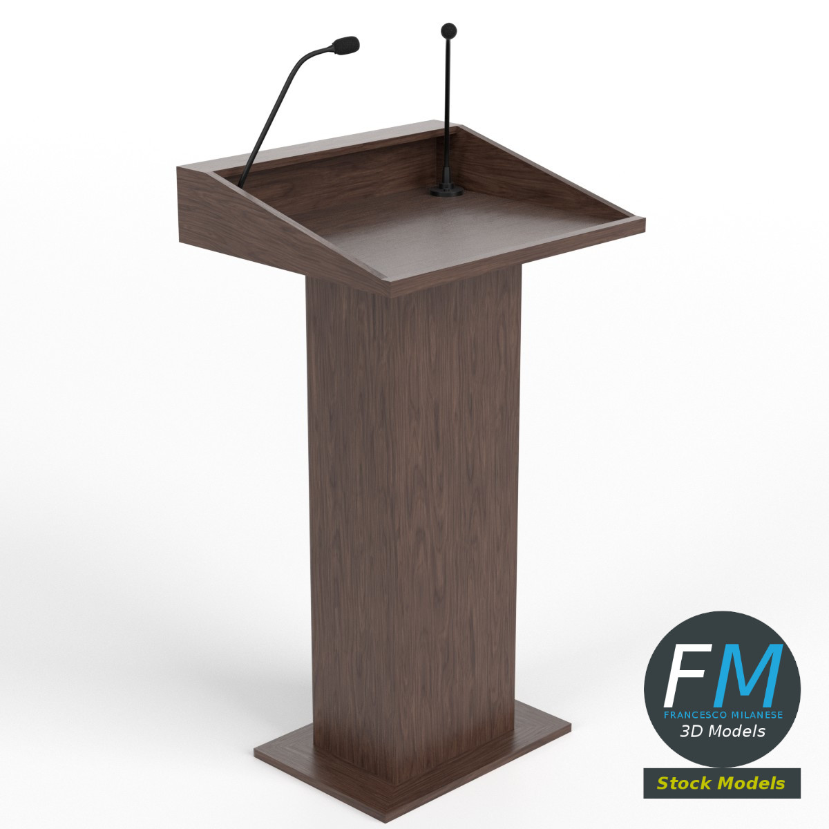 3D-Modell - Holzrednerpult mit Zwei Mikrofonen - 01