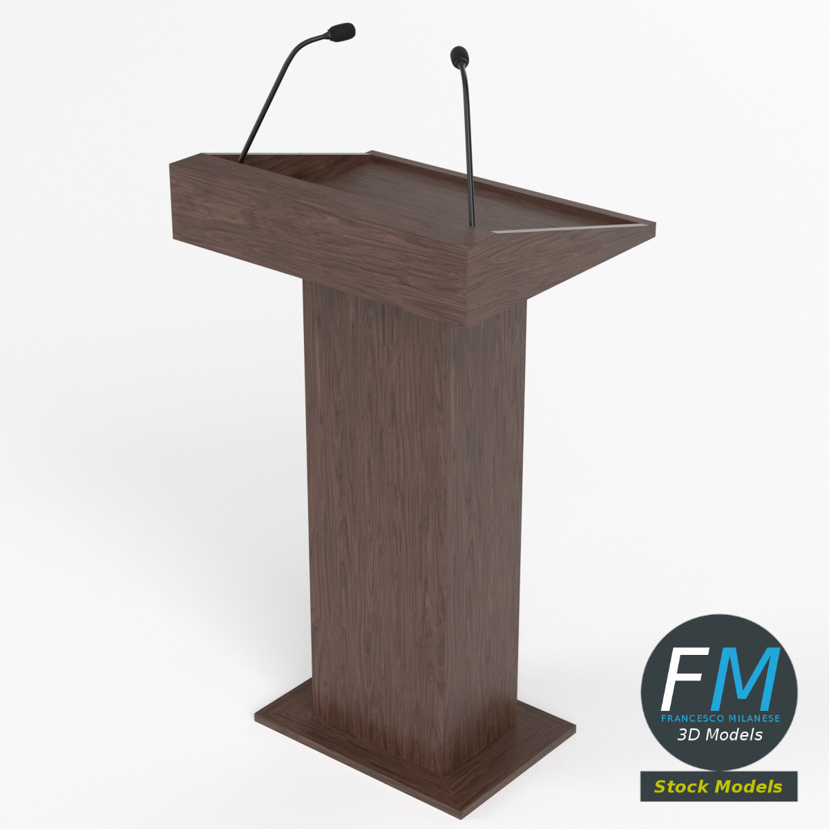 3D-Modell - Holzrednerpult mit Zwei Mikrofonen - 02