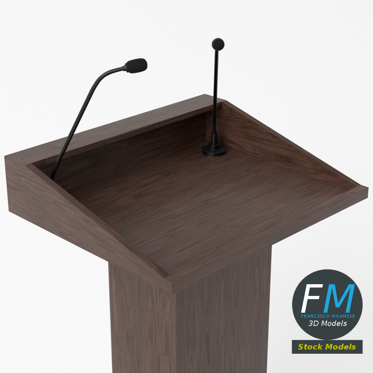3D-Modell - Holzrednerpult mit Zwei Mikrofonen - 05