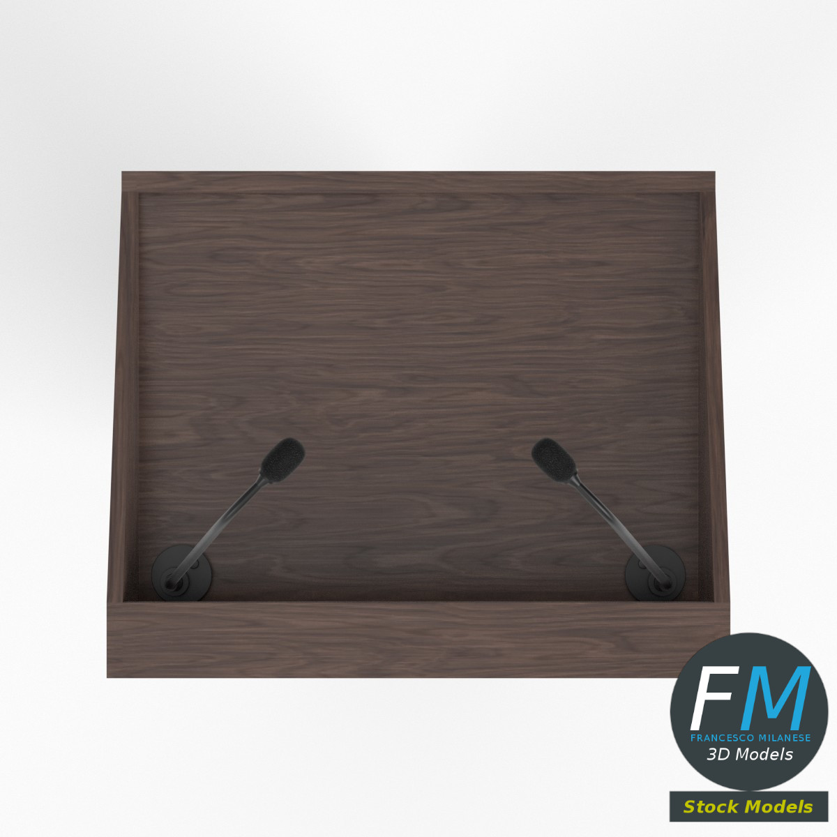 3D-Modell - Holzrednerpult mit Zwei Mikrofonen - 06