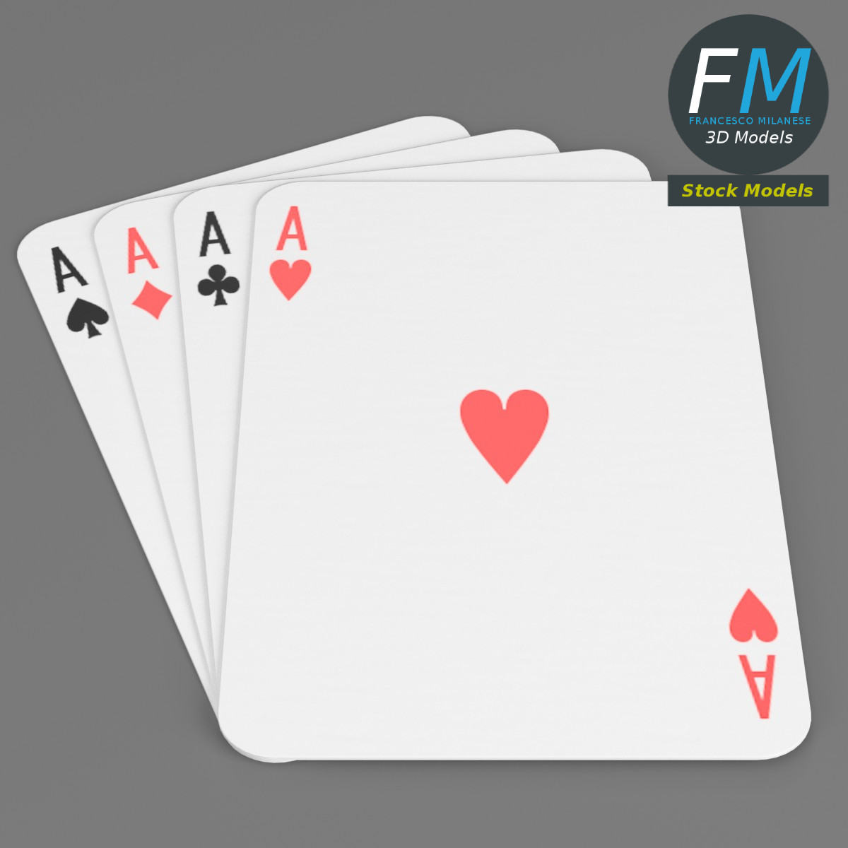 3D-Modell - Poker-Spielkarten Asse - 01