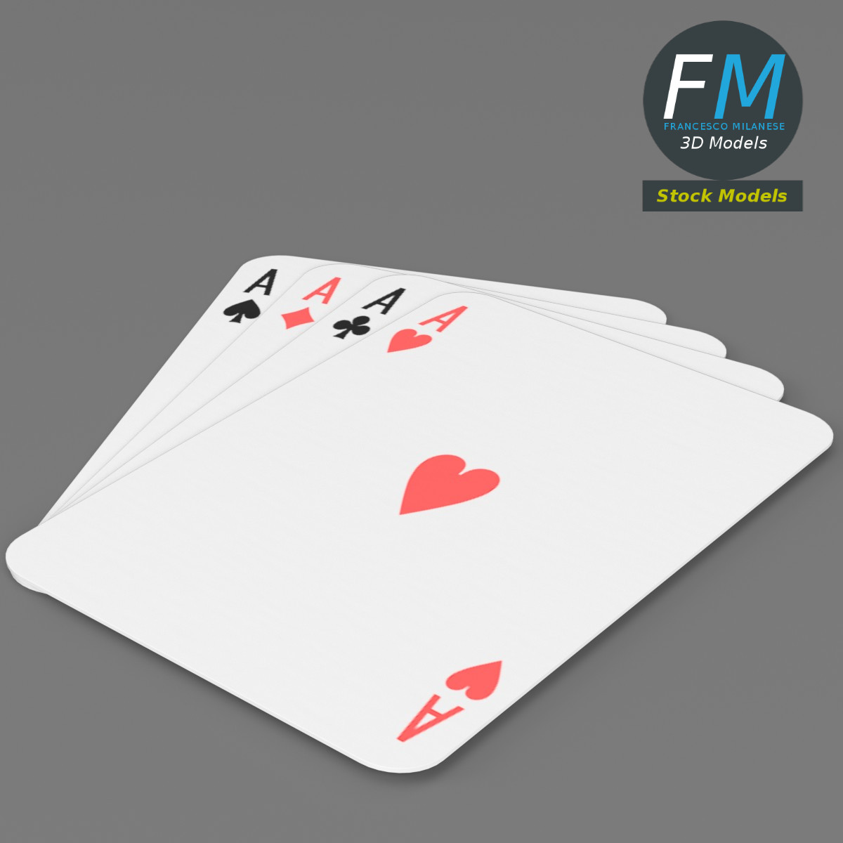 3D-Modell - Poker-Spielkarten Asse - 02