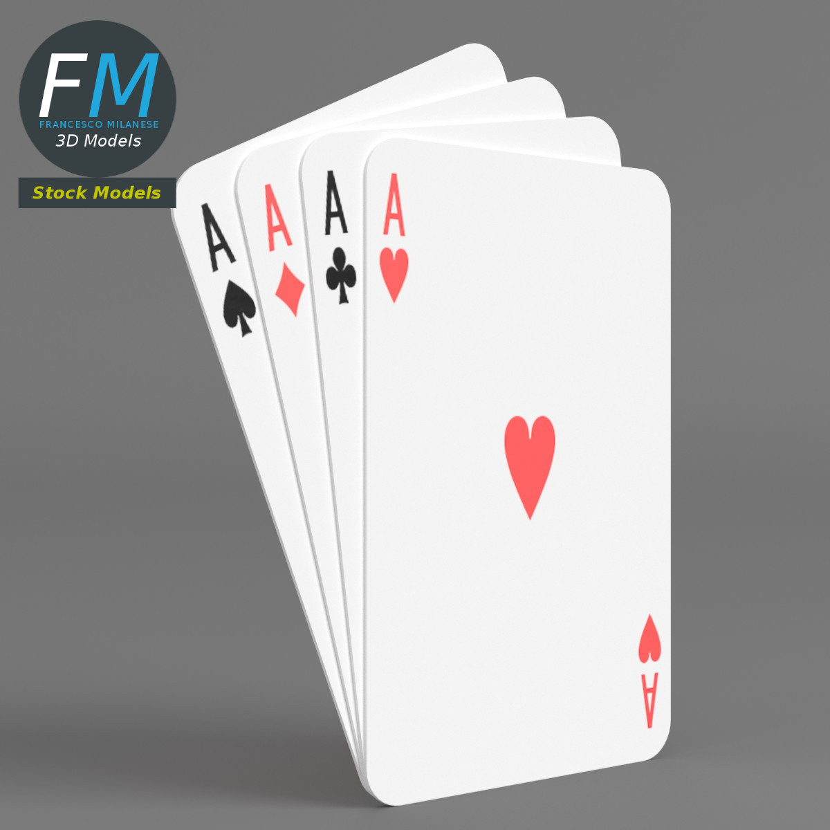 3D-Modell - Poker-Spielkarten Asse - 03