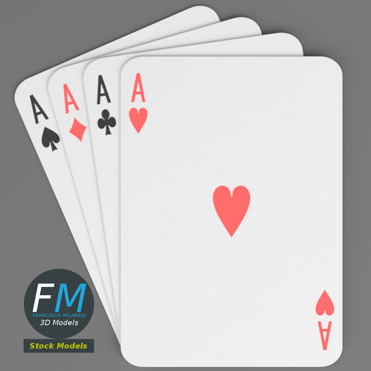 3D-Modell - Poker-Spielkarten Asse - 06