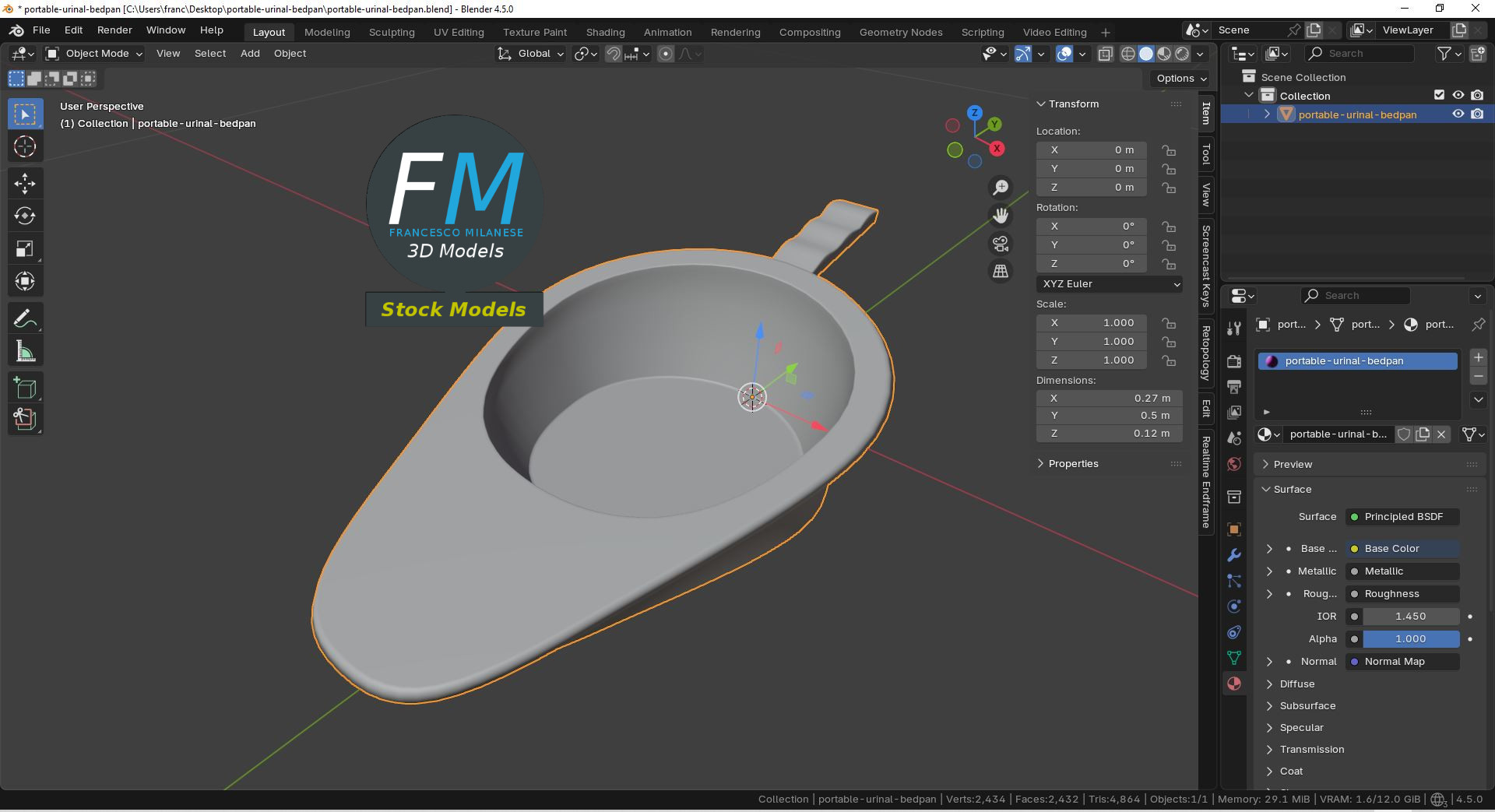 3D-Modell - Tragbare Urin-Bettpfanne - 09