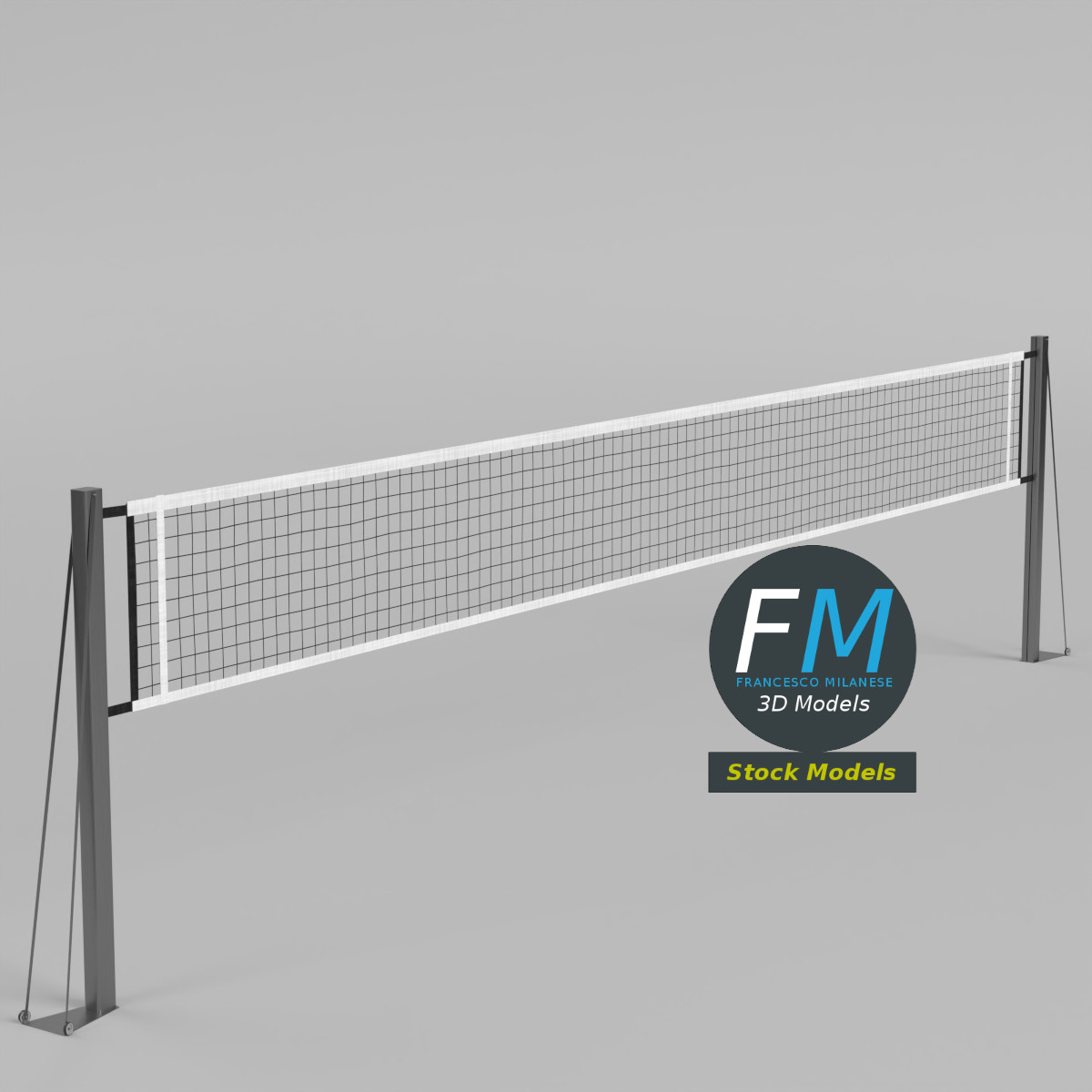 3D Model - Portable Volleyball Net with Wheeled Posts - 01
