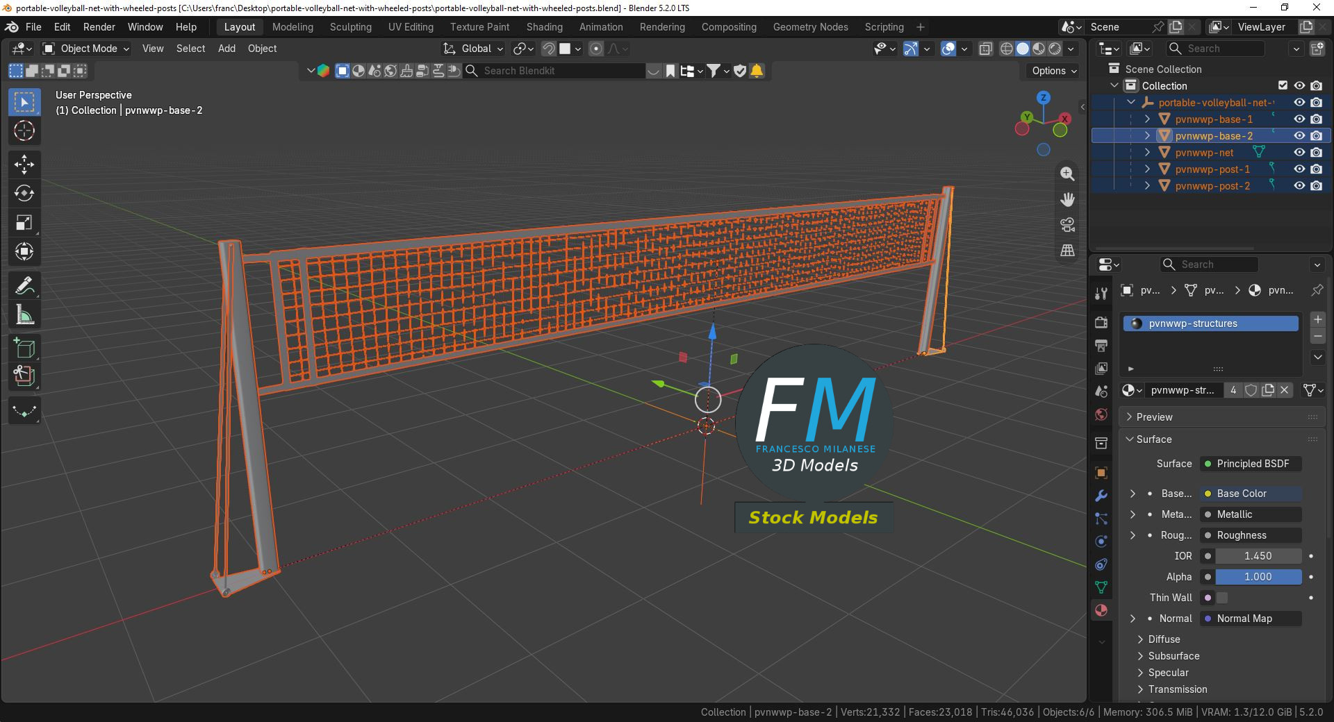 3D Model - Portable Volleyball Net with Wheeled Posts - 09
