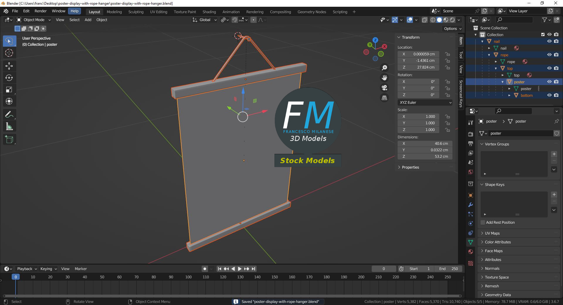 3D-Modell - Posterhalter mit Seilaufhängung - 09