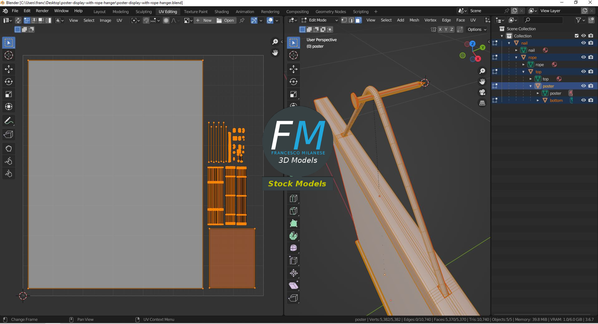 3D-Modell - Posterhalter mit Seilaufhängung - 10