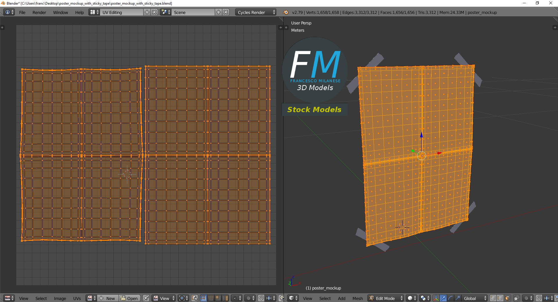 3D-Modell - Poster-Mockup mit Klebeband - 10
