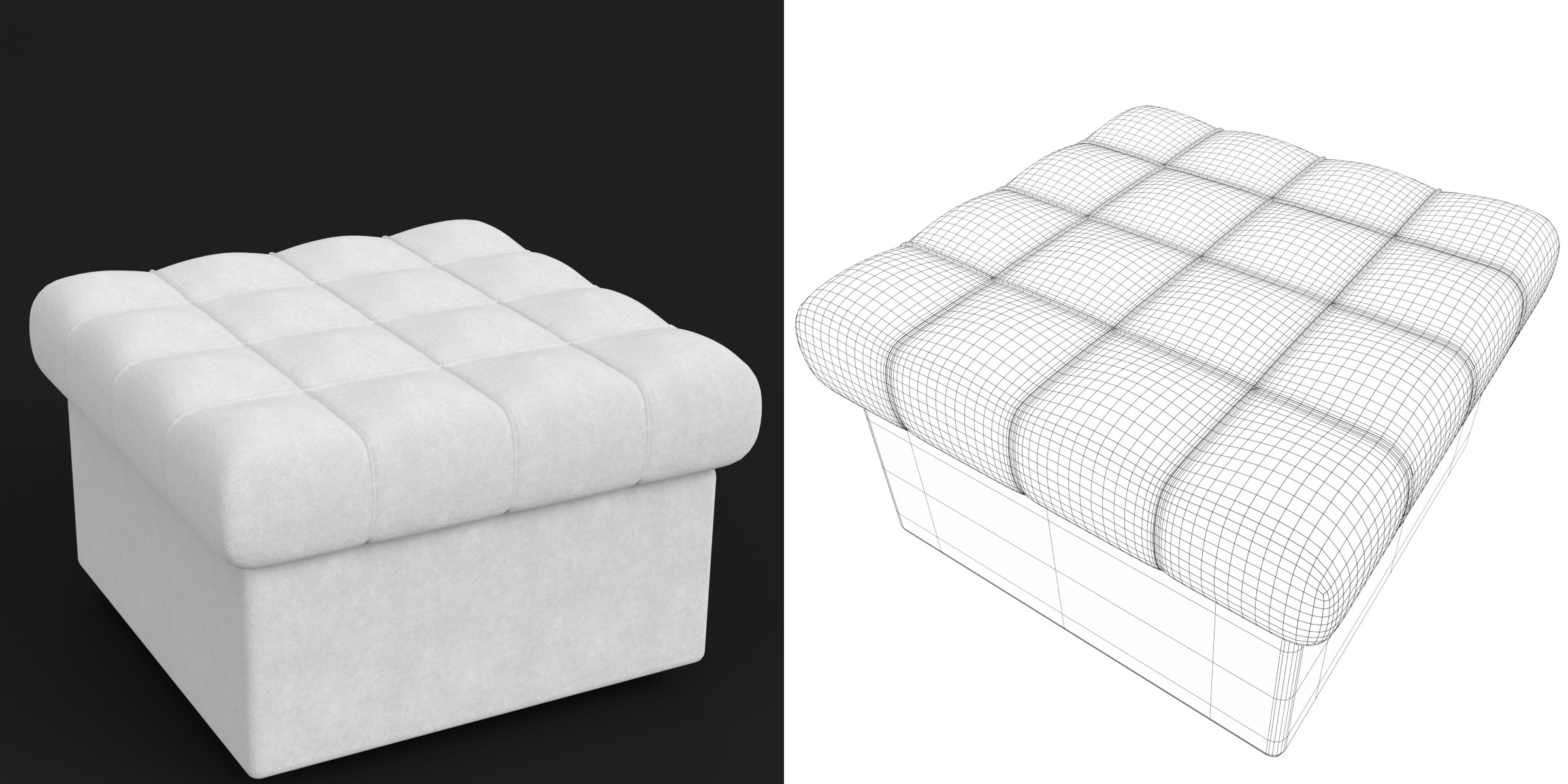 3D-Modell - Quadratischer Gepolsterter Pouf