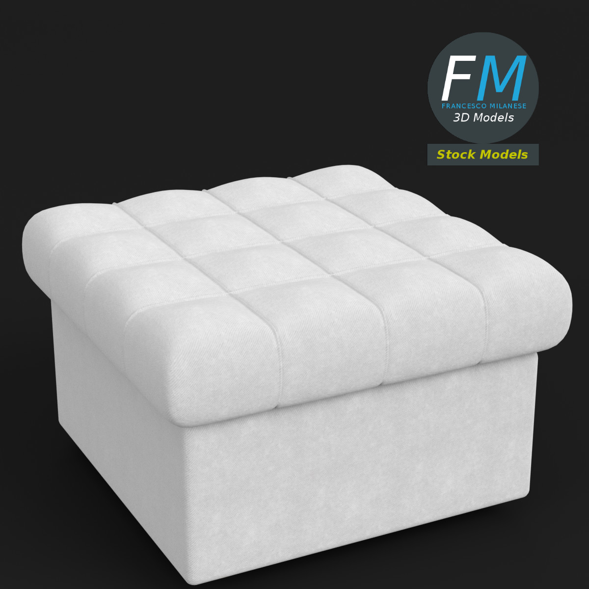 3D-Modell - Quadratischer Gepolsterter Pouf - 01