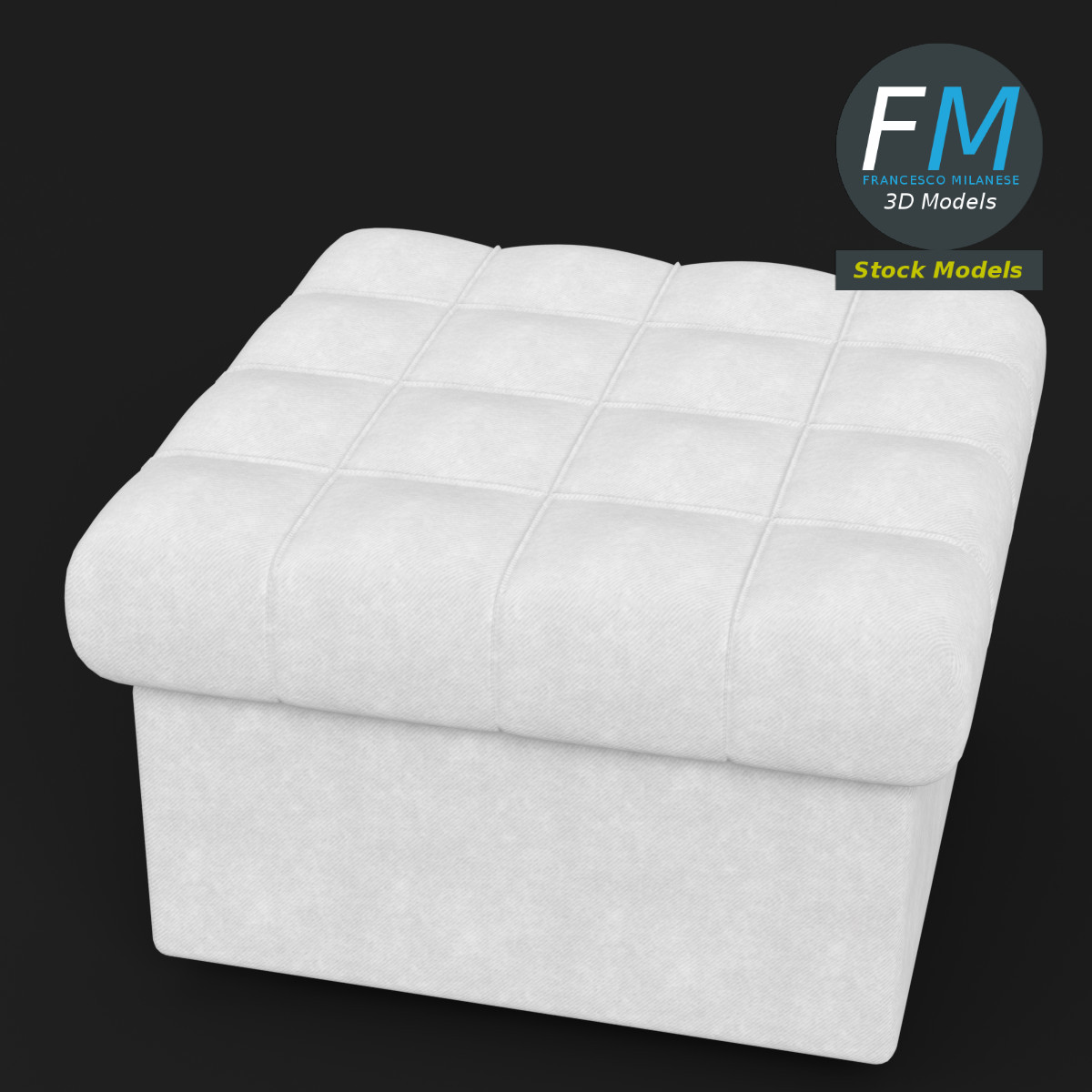 3D-Modell - Quadratischer Gepolsterter Pouf - 02