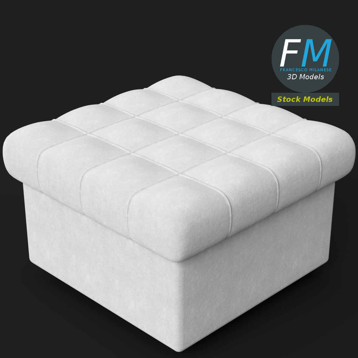3D-Modell - Quadratischer Gepolsterter Pouf - 05
