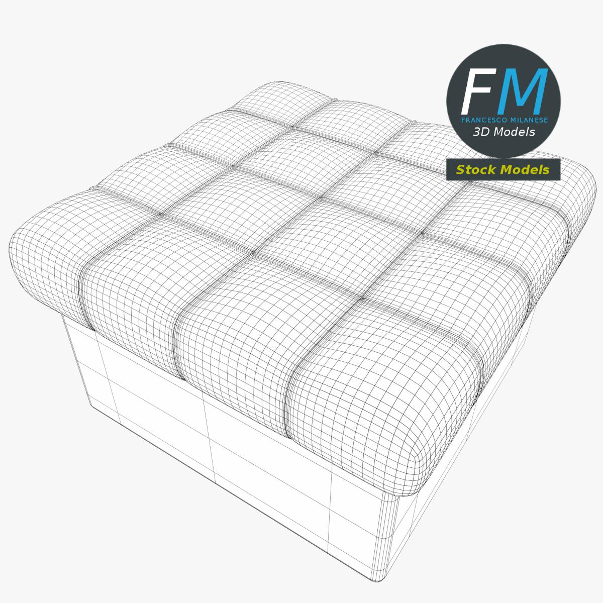3D-Modell - Quadratischer Gepolsterter Pouf - 07