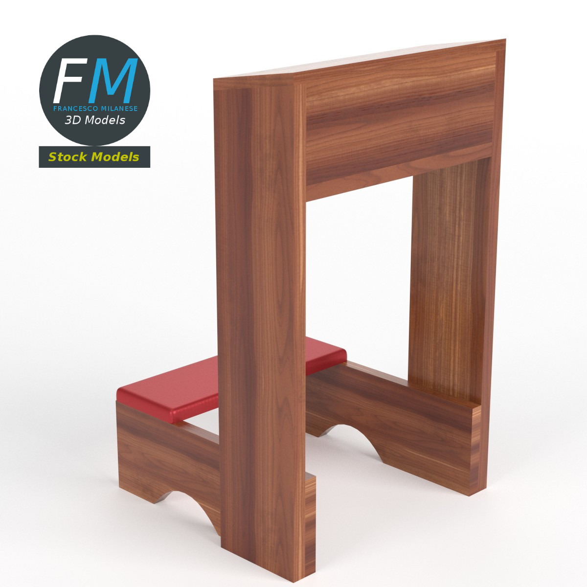 3D-Modell - Hölzerner Gebetsknieschemel - 02