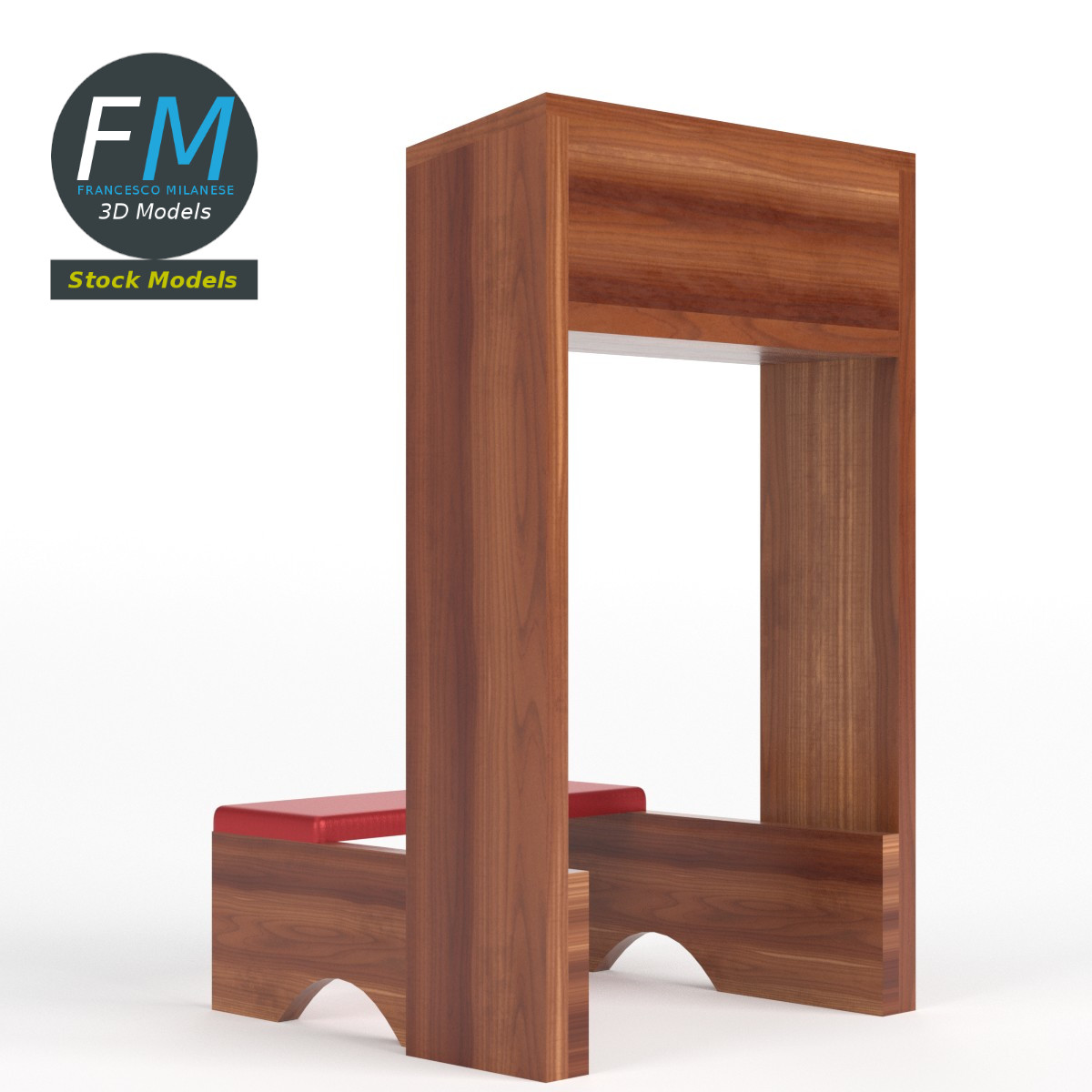 3D-Modell - Hölzerner Gebetsknieschemel - 04