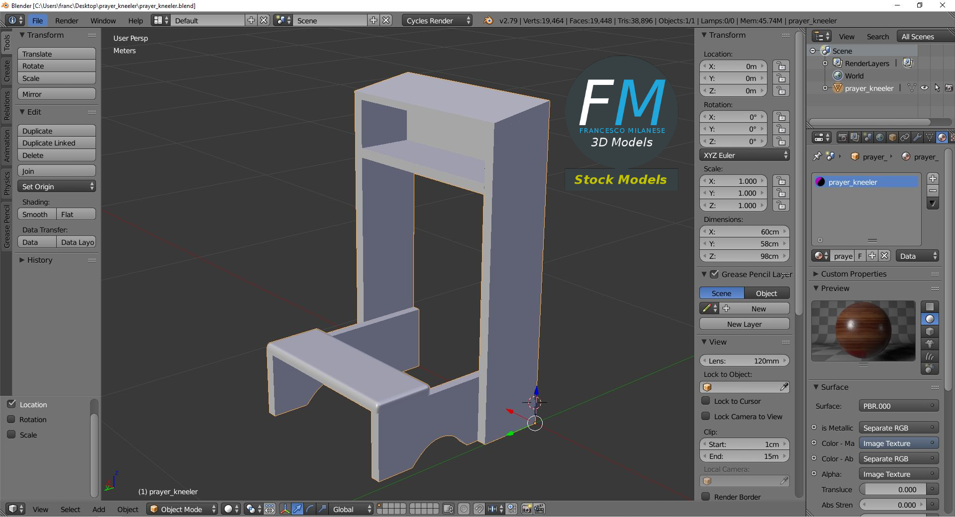 3D-Modell - Hölzerner Gebetsknieschemel - 09