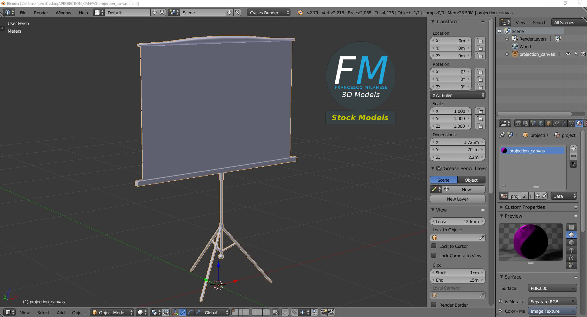3D-Modell - Projektionsleinwand mit Stativ - 09