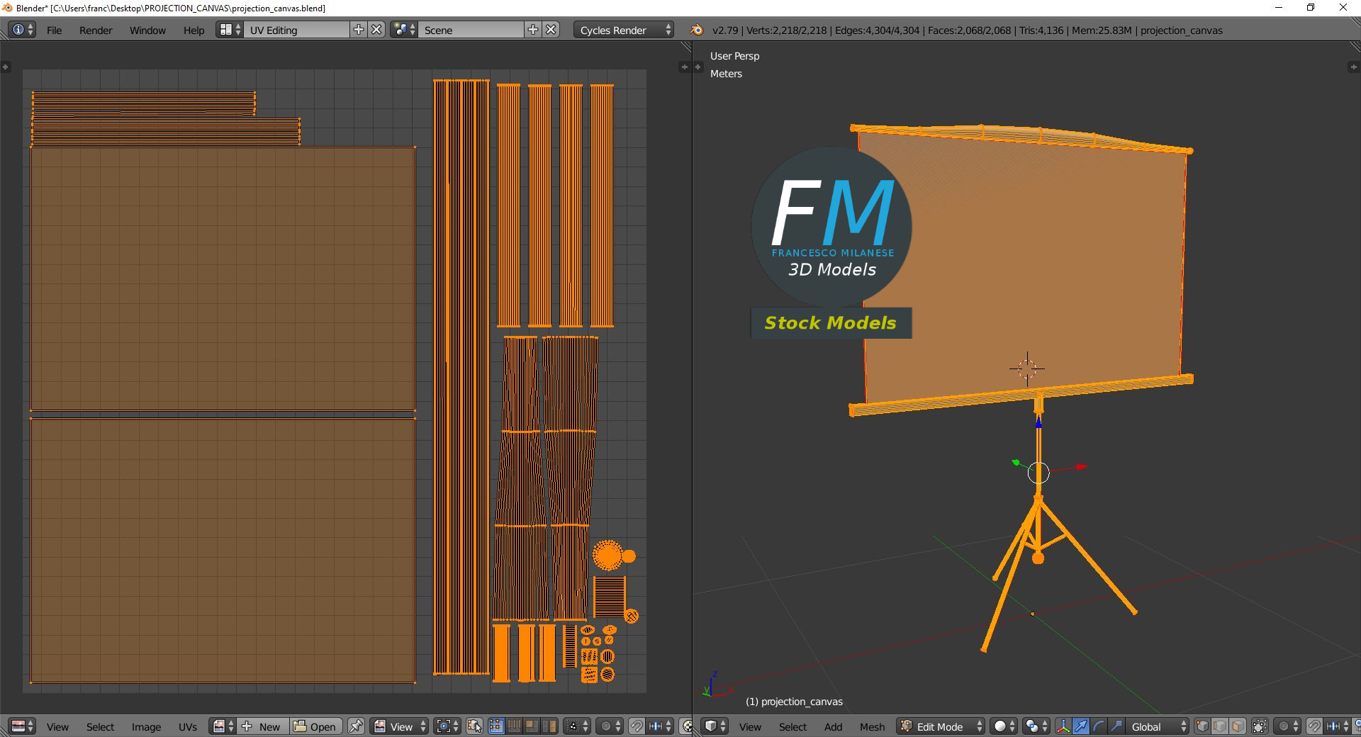 3D-Modell - Projektionsleinwand mit Stativ - 10