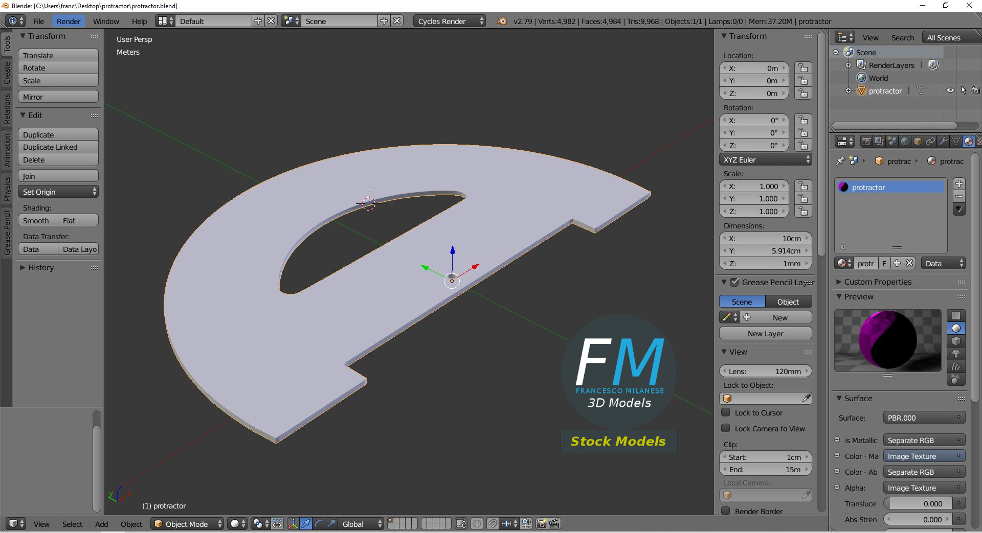 3D-Modell - Halbkreis-Winkelmesser - 09