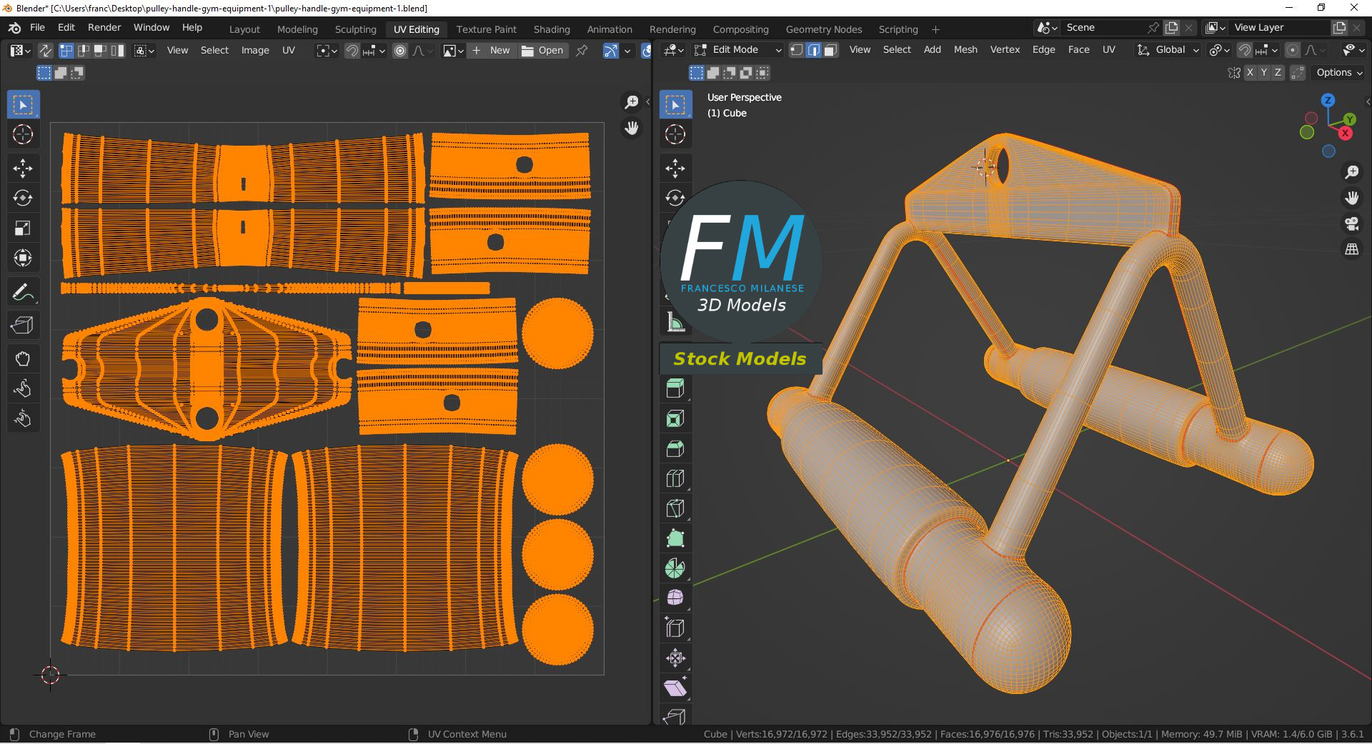 3D-Modell - Kabelzuggriff für Fitnessgeräte - 10